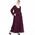 Front open frill abaya-Wine